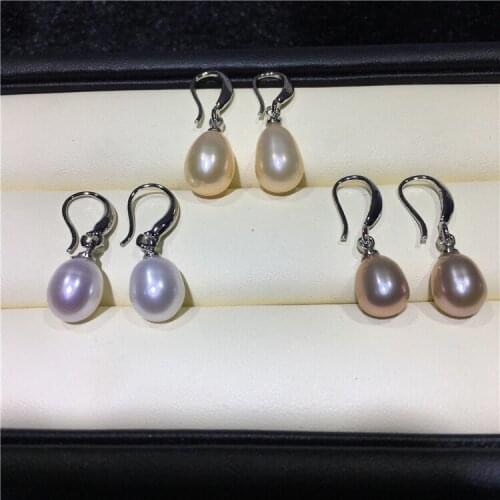 Wholesale 100pairs/lot Hot Cheap 8-9mm Big Real Freshwater Pearl Earrings Silver Plated Drop Earrings Nice Party Wedding Gift