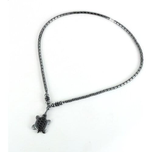 Men Women Lucky Longevity Turtle Pendant Necklace Quality 5A Natural Black Hematite Stone Beads 18" Choker Necklace New Jewelry