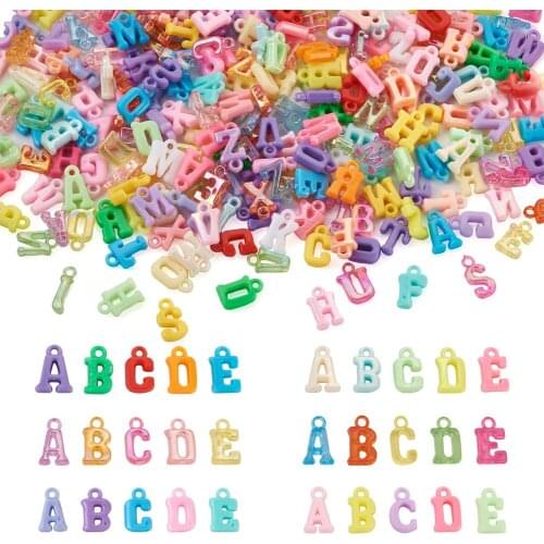 1200Pcs 6 Style Opaque Transparent Acrylic Pendants Mixed Letters Alphabet Charms Fit Jewelry Making DIY Bracelet Earrings Decor