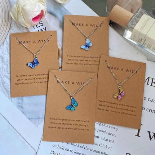 Origin Summer Temperament Gradient Color Butterfly Pendant Necklace for Women Exquisite Metal Multicolor Chain Necklace Jewelry