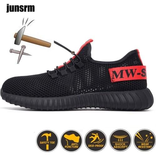 Work shoes size 36-46 steel toe to prevent puncture, protect feet, men’s lightweight breathable sports safety boots, non-slip