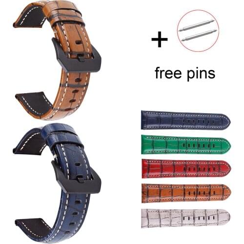 20mm 22mm 24mm 26mm Genuine Leather Watch Band Crocodile Pattern Leather Strap For Samsung Galaxy Watch 46mm 42mm Gear S2 S3