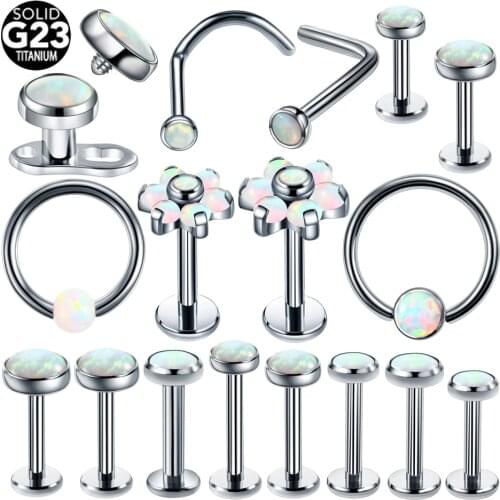 1PC Titanium Opal Piercings Septum Nose Ring Daith Piercings Tragus Piercing Earring Ball Closure Nipple Lip Rings Body Jewelry