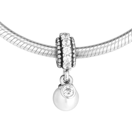 Luminous Elegance, White Pearl Charm S925 Silver Dangle Beads for Jewelry Making DIY Gift for Women Gift 02328