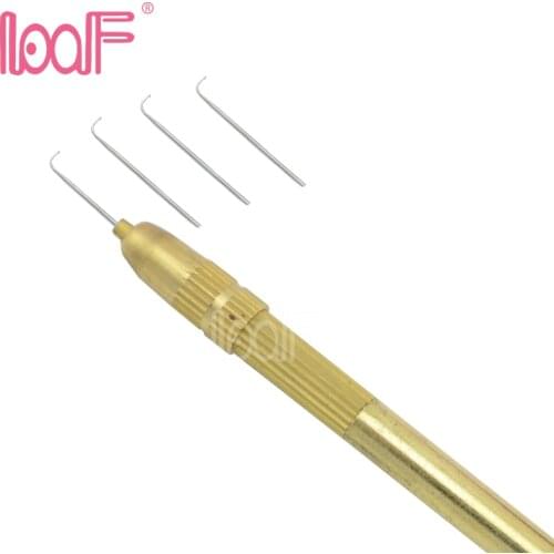 LOOF 4 Size Ventilating Needles(1-1,1-2,2-3,3-4)+1 Brass Holder Making Lace Wigs Toupee Hairpiece Wig Knotting Hook Sets