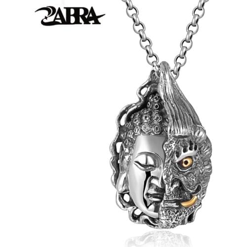 ZABRA Real Pure 925 Sterling Silver Buddhism Buddha Pendant For Men Heavy Big Vintage Punk Retro Silver Process Mens Jewelry