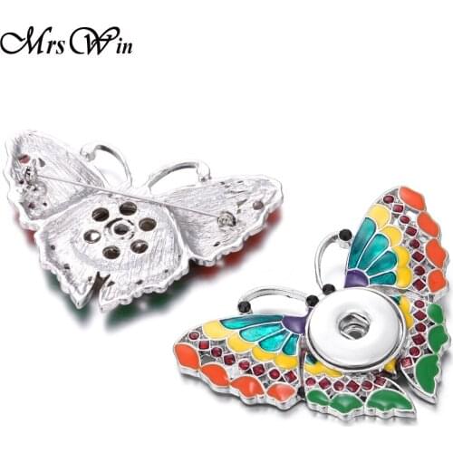 Butterfly Oil Snap Buttons Jewelry Flower Crystal Pins Brooch Fit 18mm Snap Button Brooch for Women Weddings Brooches Pins Gift