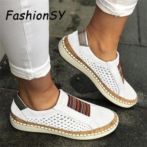 Hollow Out Womens Shoes Hand-stitched Striped Breathable Elastic Band Retro Casual Flat Suitable Wide Leg Womens Sneaker