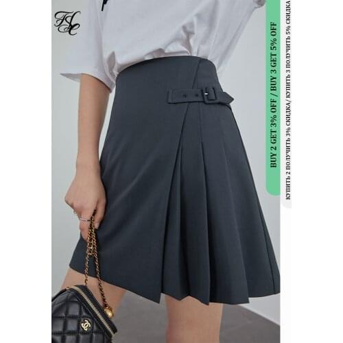 FANSILANEN Office Ladies Irregular Black Skirt Female 2021 Summer Skirt High Waist A-line Skirt Short Bottoms Pleated Skirt
