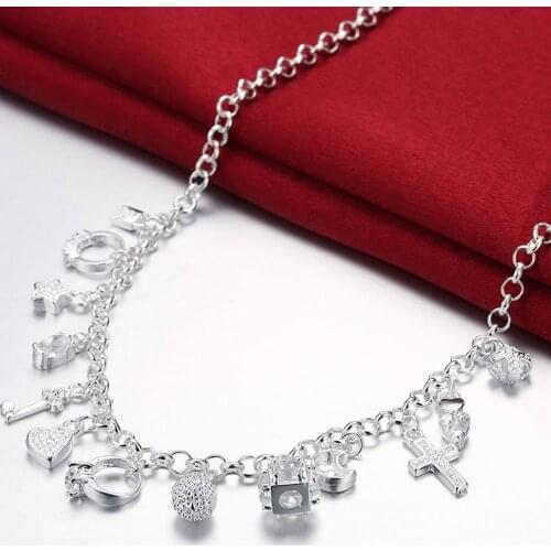 925 Sterling Silver Star Moon Pendant Necklace For Women Fashion Jewelry Chain Necklace Gifts