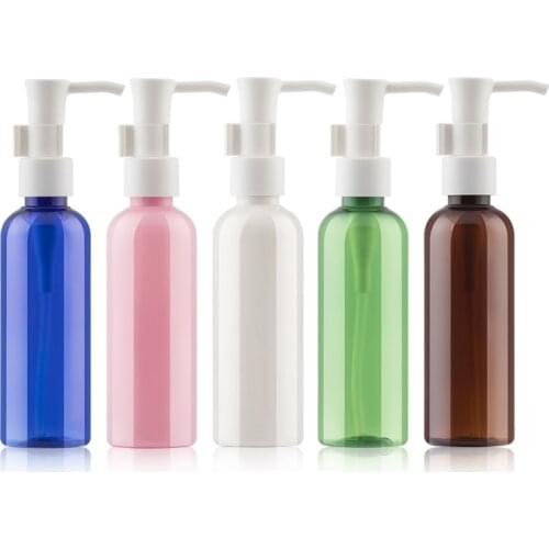 100ML X 48 Essential Oil Pump Bottle,Brown/Clear/Green/Blue/Pink/Peal White Plastic Cosmetic Container,Empty Shampoo bottles
