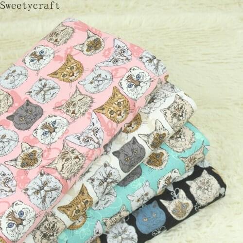 110x45cm Thick 100% Cotton Fabric Cat Head Cloth Sewing Dress Quilting Fabrics for Patchwork Needlework DIY Handmade Material