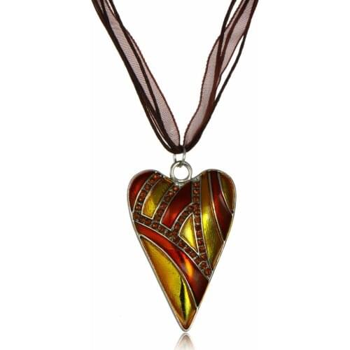 12PC Wholesale Champagne Vintage Heart Love Crystal Pendant Charm Rhinestone Necklace Women Girls Rope Long Sweater Jewelry Hot