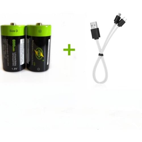 2PCS ZNTER 1.5V 4000mAh rechargeable battery Micro USB battery D Lipo LR20 lithium polymer battery + Micro USB Charging Cable
