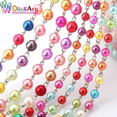 Handmade Colour Acrylic beads DIY Accessories Beading 6mm/8mm Round Beads Chains 1M/string for Jewelry Making Bracelet/Necklace