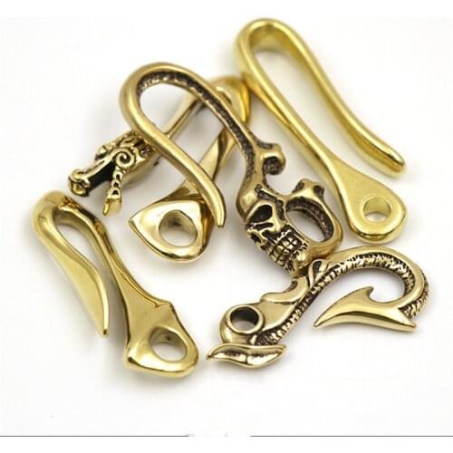 DIY S hook Solid Brass U-shaped skull key chain Belt hook Pure brass buckle S dog clasp Decoration hooks leather craft wallet d