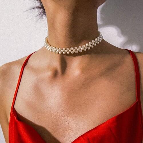 DIEZI Double Layer Imitation Pearl Choker Necklace Fashion Korean Short Collares Necklaces For Women Statement 2021 New Jewelry