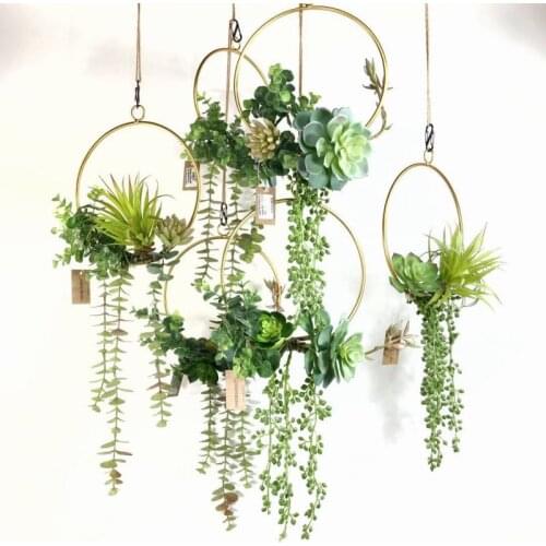 Simulation Plastic Fleshy Iron Wreath Nordic Minimalist Artificial Green Wreat Aerial Wall Hanging Garland Home Decoration