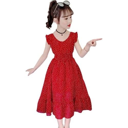Girl Dresses Dot Pattern Dresses For Girl Sleeveless Children Summer Dress Teenage Clothes For Girls 6 8 10 12 14