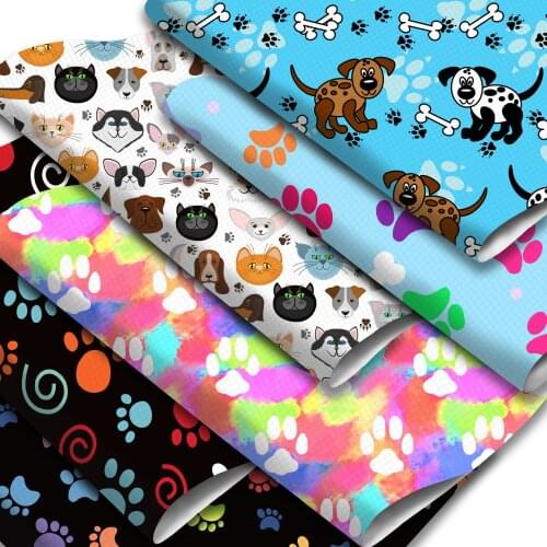 Animal Dog Cat Footprint Printed Faux Leather Sheets Synthetic Leather Fabric Roll Sewing Materials for DIY Earrings Bows Making