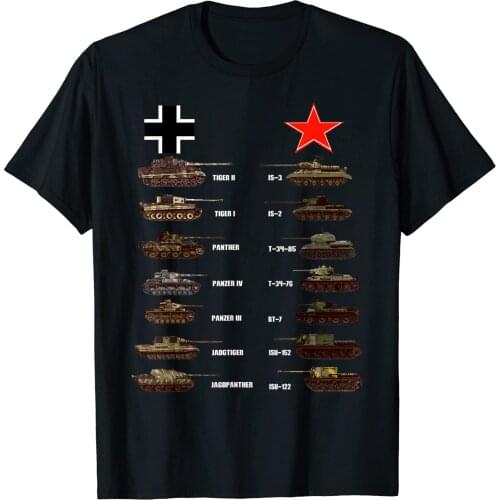 WWII Tanks German Soviet Tiger I Tiger II IS-3 T-34 T-Shirt. Summer Cotton O-Neck Short Sleeve Mens T Shirt New S-3XL