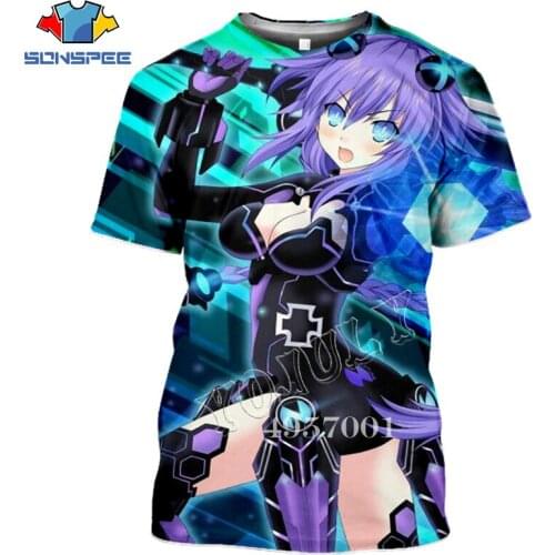 SONSPEE Hyperdimension Neptunia 3D Print Anime Harajuku O-neck T-Shirts Men Street Wear Oversized Summer Unisex Casual Top
