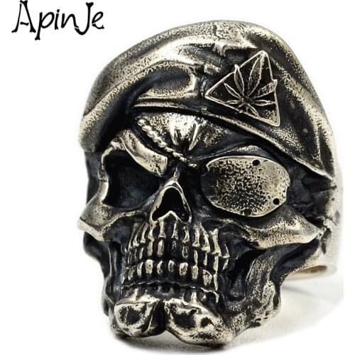 Apinje Vintage Thai Silver Unique Handcrafted 925 Sterling Silver Skull Rings for Men Punk Cool Hip Hop Rock Fashion Jewelri
