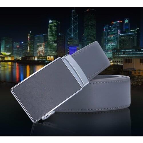 Mens High Quality Genuine Leather Belt-Ratchet Automatic Buckle Men Belt Popular Business Gray Luxury Mens Belts 3.0 cm Width