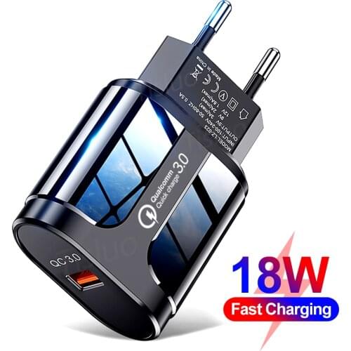 3A Quick Charge 3.0 USB Charger EU US Wall Fast Charging Adapter for iPhone 7 8 X Xs Huawei Samsung Xiaomi Mobile Phone Charger