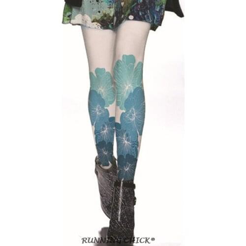 140D Autumn And Winter Thick Velvet Color Line Flower Printing Pantyhose