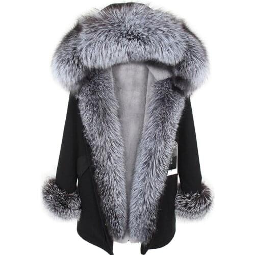 Lavelache Brand 2020 Winter Women Coat Long Silver Fox Fur Collar Hooded Ladies Parka Womens Casual Jacket Overcoat Outerwear