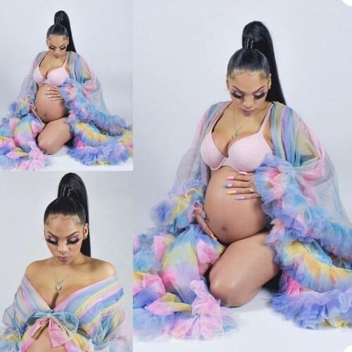 Sexy Colorful Women Maternity Long Sleeve Tiered Floral Bow Knot Lace Up Pajamas For Photo Shoot Dress Party Wedding Nightgowns