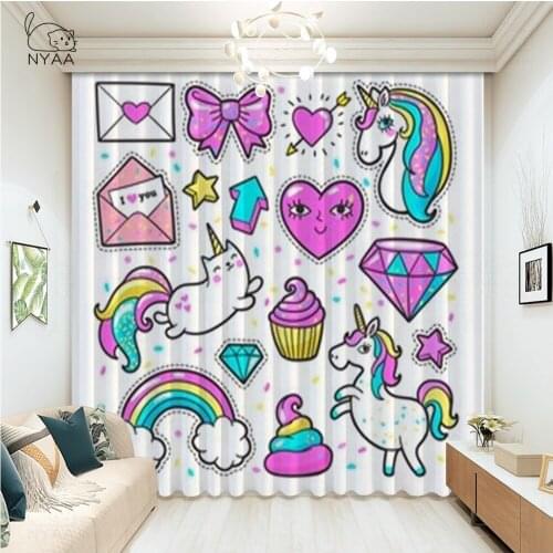 Rainbow And Unicorn Diamond Bathroom Kitchen Outdoor Indoor Drapes Kids Window Treatment Curtain Panels Micro Shading
