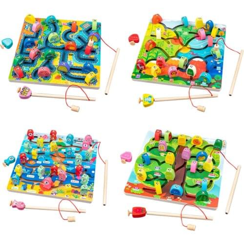 Montessori Educational Wooden Toys For Kids Magnetic Alphabet Fruit Animal Fishing Toys Early Educational Puzzle Game