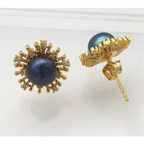 New style hot genuine real Freshwater pearl white/black/purple Inlay CZ fashion Jewelry women gift stud earring Seb2018001