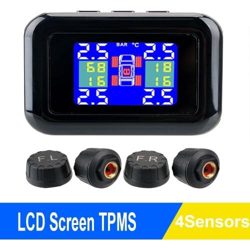 LCD Screen Display 4 External Sensors TPMS Car Tire Pressure Alarm Monitor System Cigarette Lighter Plug Audible Warning