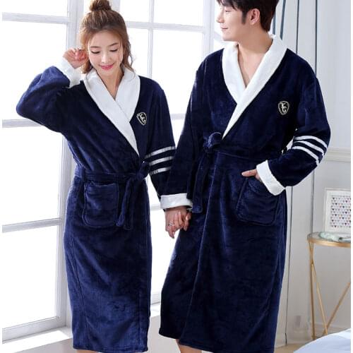 Thicken Warm Couple Style Flannel Robe Winter Long Sleeve Bathrobe Sexy V-Neck Women Men Nightgown Lounge Sleepwear Home Clothes