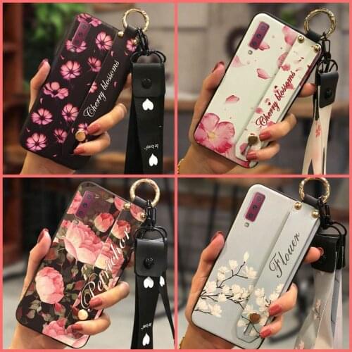 Flower Waterproof Phone Case For Samsung Galaxy A7 2018/A750 Anti-dust Wrist Strap Shockproof