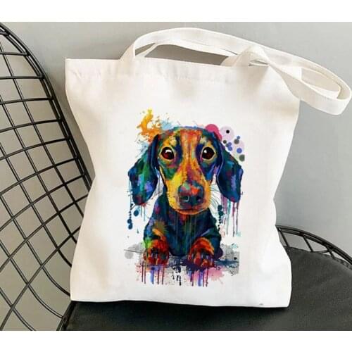 Shopper Colorful Dachshund Dog Printed Kawaii Bag Harajuku women Shopping Bag Canvas girl handbag Tote Bag Shoulder Lady Bag