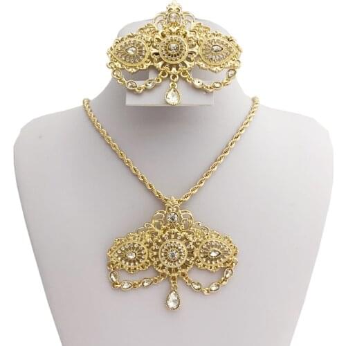 Colorful crystal brooch pendant for women mens wedding bridal party drops gold jewelry set