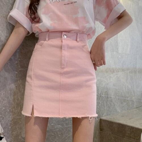 Korean Office Lady Slit High Waist Summer Skirt Women 2021 Formal kawaii Pink A-Line Mini Skirts For Women Clothes