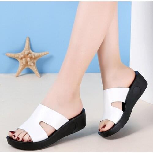 Real Leather Woman Slipper Sandal Vendors Wholesale Women-slippers White Black Heels for Women Slippers Womens Slides Leather