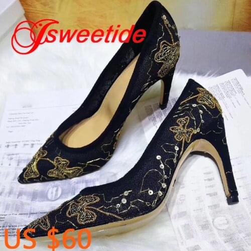 Famous brand Pointed toe ol high heels star High heels Handmade embroidery sexy night club thin heel female High heels