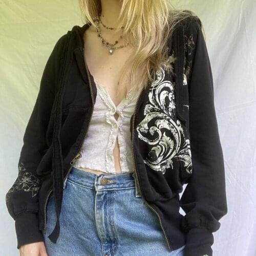 Women goth harajuku Oversized Zipper Sweatshirts Hooded Female Jacket Coat Top Hoodies Korean Version Loose Long-sleeved hoodie