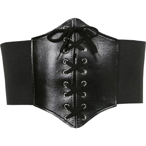 Gothic Dark Lace Up Female Waist Corset Belt Wide PU Leather Belts Women Fashion Slimming Waistband Adjustable
