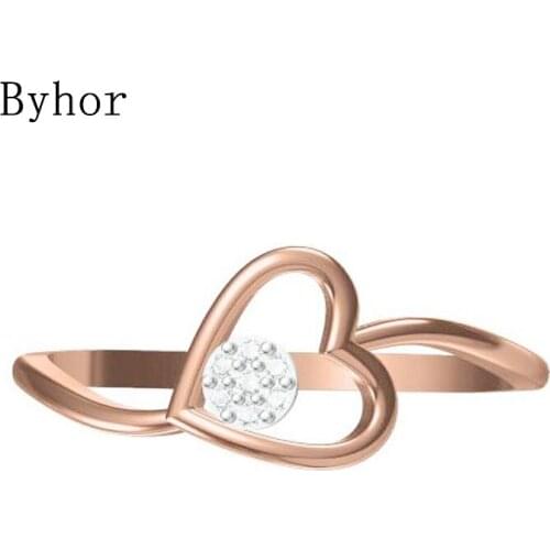 Byhor Solid 14K White+Rose Gold 0.031ct H/SI Natural Diamonds Fine Jewelry Trendy Wedding Band Diamond кольцo Heart ring Women