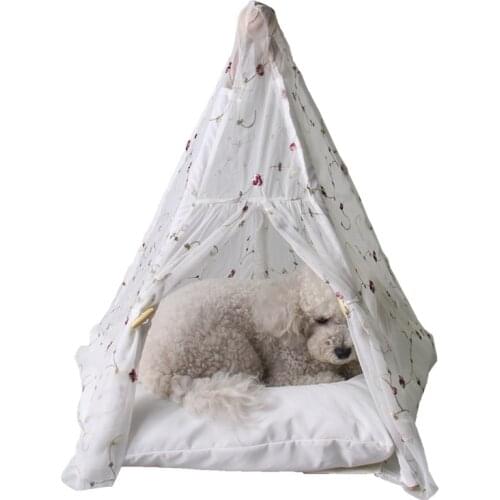 1pc DIY Embroidered Yarn Pet Camping Tent Sleeping Bed Mat Puppy Dog Cat Mosquito Nets Cage Rabbit Kitty Tent Play House Gift
