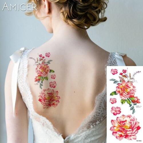 1 piece flash henna tattoo fake temporary tattoos stickers sexy rose peony flowers arm shoulder tattoo waterproof women on body