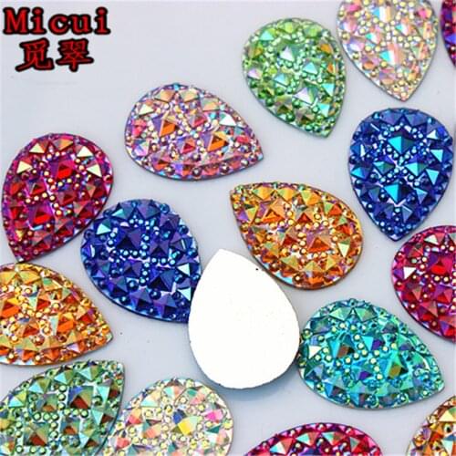 Micui 30PCS 18*25mm AB Clear Drop Resin Rhinestones Crystal flatback Beads crafts Scrapbooking Clothing Accessories ZZ652