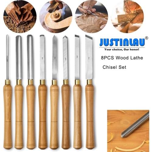 8PCS Wood Lathe Chisel Set, Beech Wood Front Steel High Hardness, White Steel Woodworking Turning Tool Chiseling Tool